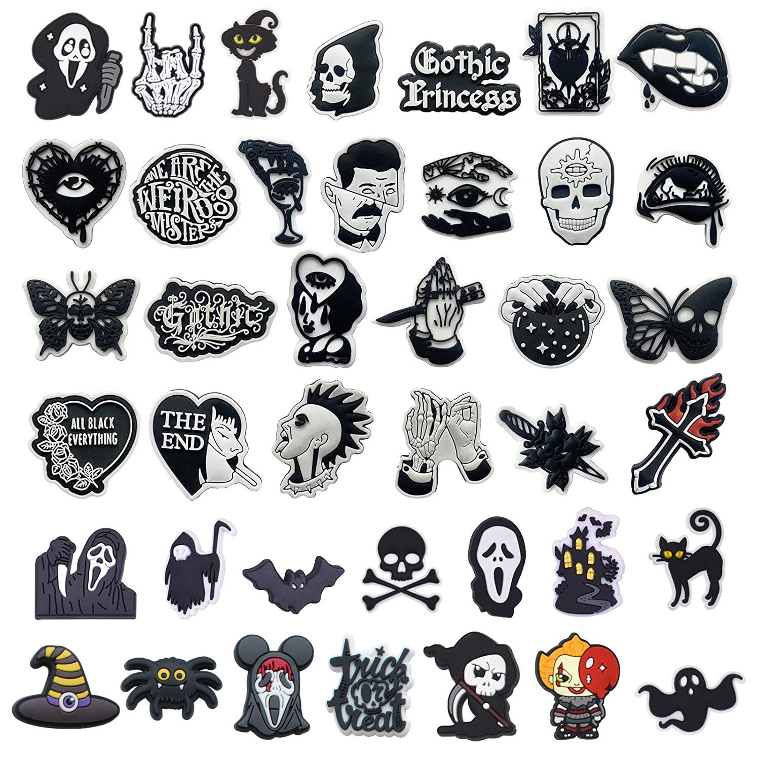 

Anime charms halloween dark wholesale childhood memories funny gift cartoon charms shoe accessories pvc decoration buckle soft rubber clog charms, Equally mixed colors