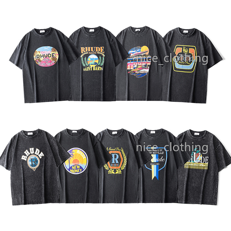 

Mens Rhude T shirt Mens Designer T Shirts Vintage Retro Washed Shirt Womens Tees Fashion Short Sleeve Casual High Street Tops Summer Clothing Clothes
