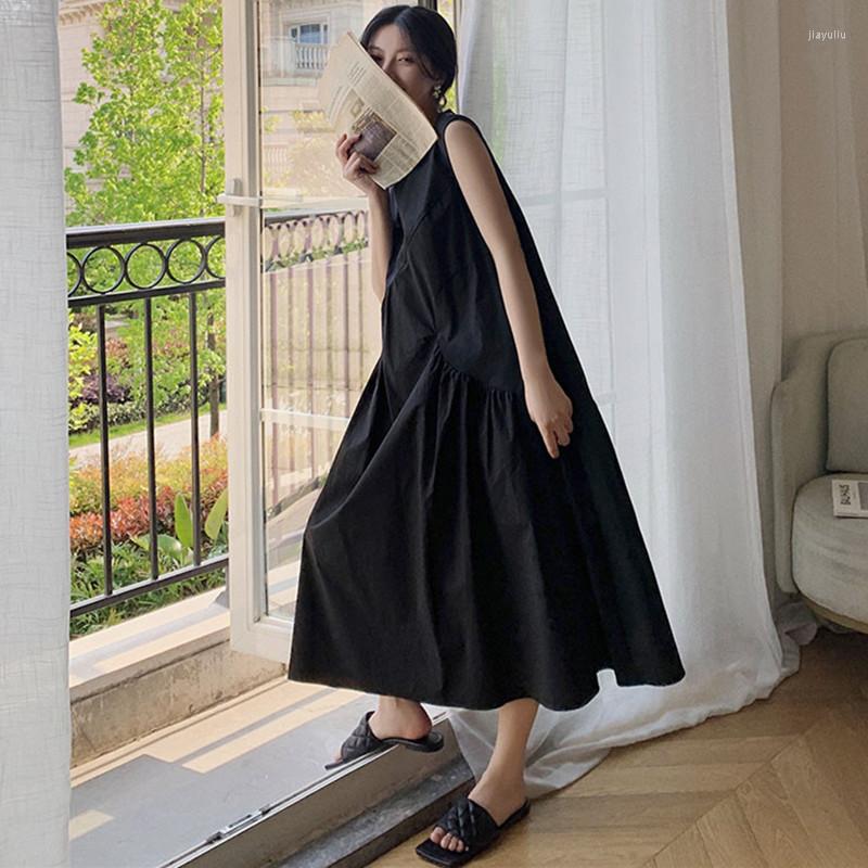 

Casual Dresses Korean Fashion Party Dress Bohemian Beach Loose Long Maxi Cotton, Black