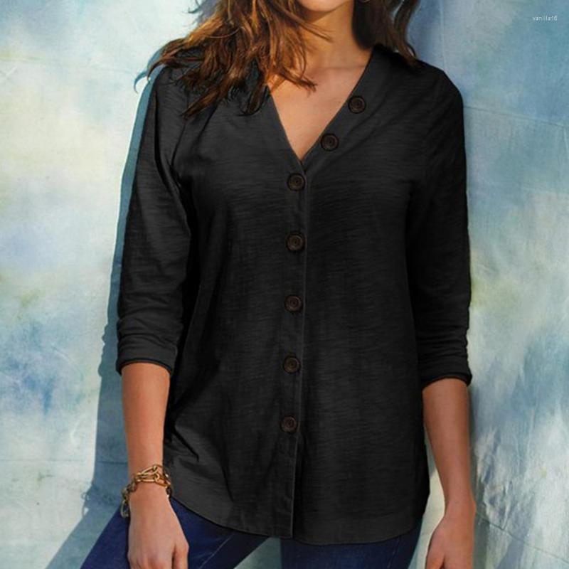 

Women's Blouses Plus Size M-4XL Solid Color Women Shirt Loose V Neck Buttons Blouse Long Sleeve Shirts 2023 Summer Office Ladies Chic Tops, Purple