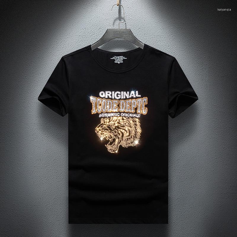

Men's T Shirts Mercerized Cotton Sequins T-shirt Men Summer Short Sleeve Men's European Edition Trend Large Size Youth Bottom Shirt, Black