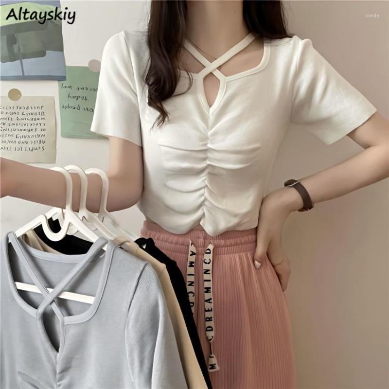 

Women's T Shirts 6 Colors T-shirts Women Hollow Out Slim Crop Tops All-match Sweet Summer Knitted Chic Fashion Soft Clothes Teens Korean, 59105 green
