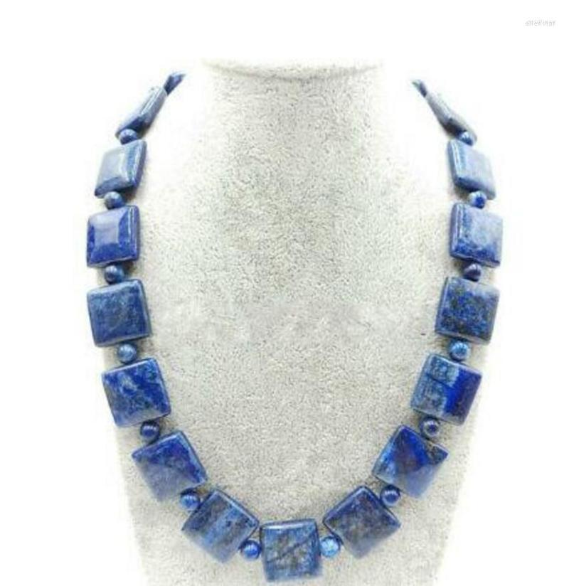 

Chains Fashion Jewelry 6mm&12mm Natural Blue Lapis Lazuli Gemstone Square Beads Necklace 18''