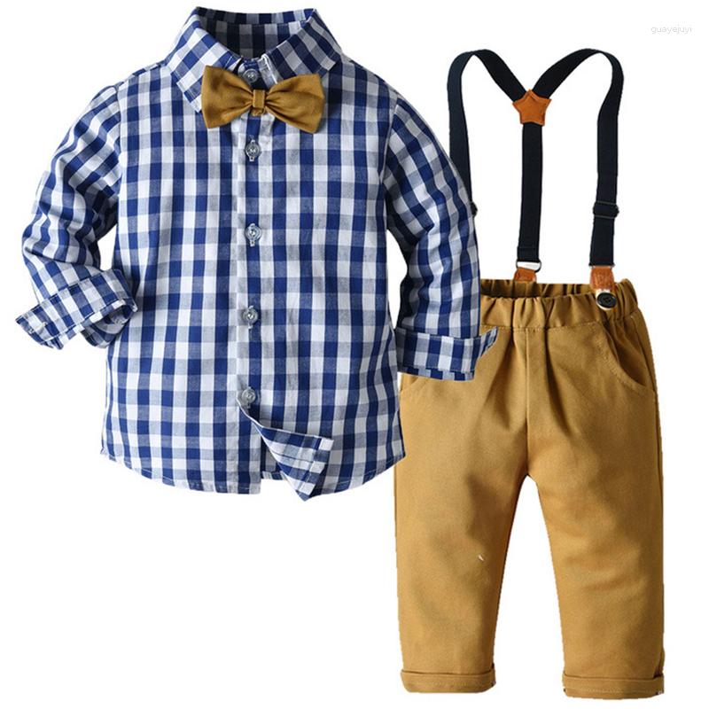 

Clothing Sets 2Piece 2023 Spring Baby Clothes Toddler Boy Outfits Fashion Casual Plaid Gentleman Tie T-shirt Pants Kids Set BC355, Blue