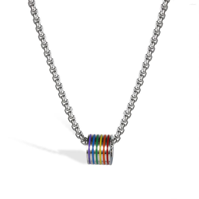 

Pendant Necklaces BONISKISS Fashion Gay Pride Chain Stainless Steel Necklace Rainbow Unisex Lovers Marriage Gift LGBT Jewelry 2023