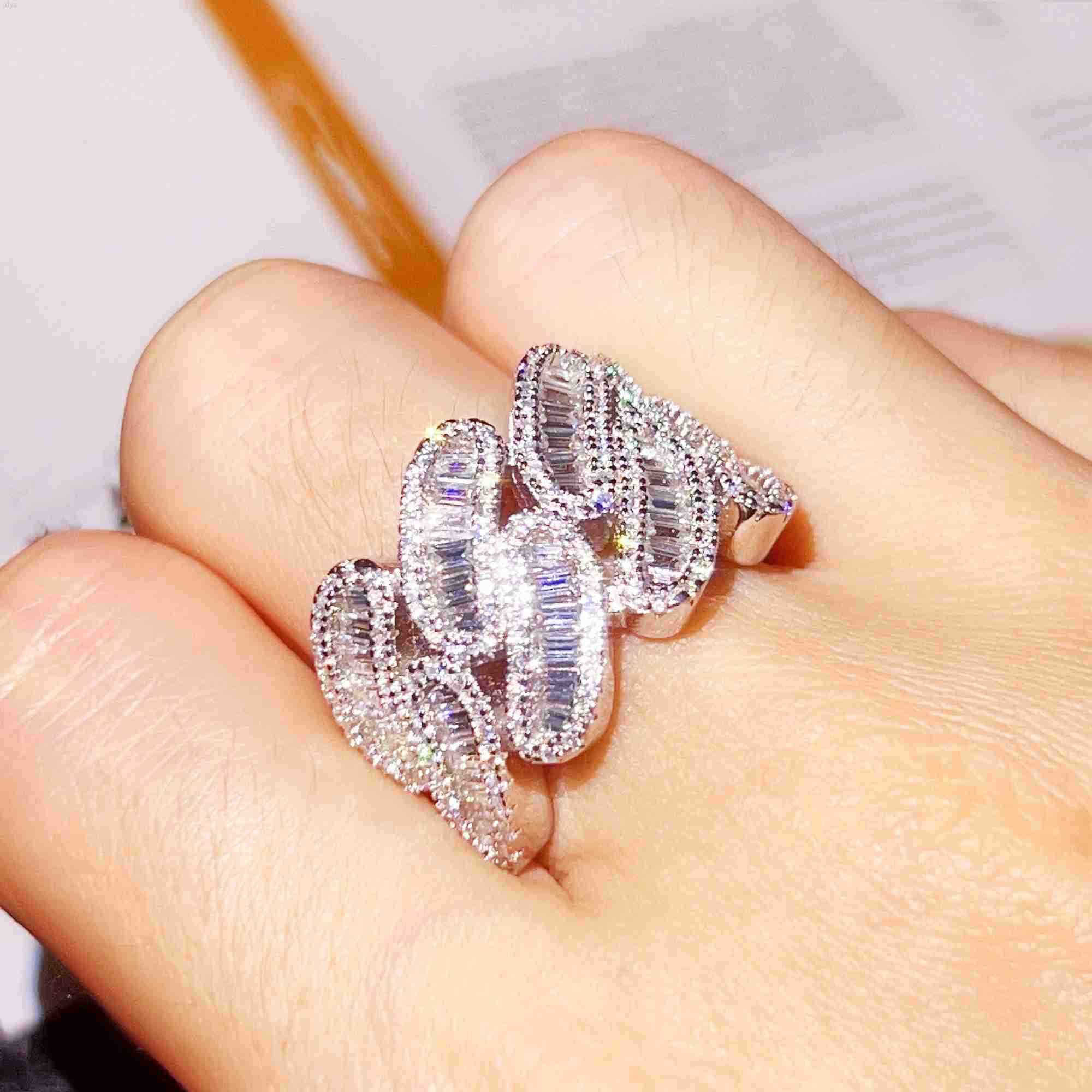 

Fast Shipping S925 Sterling Silver Cuban Ring Baguette Moissanite Men Diamond Hip Hop