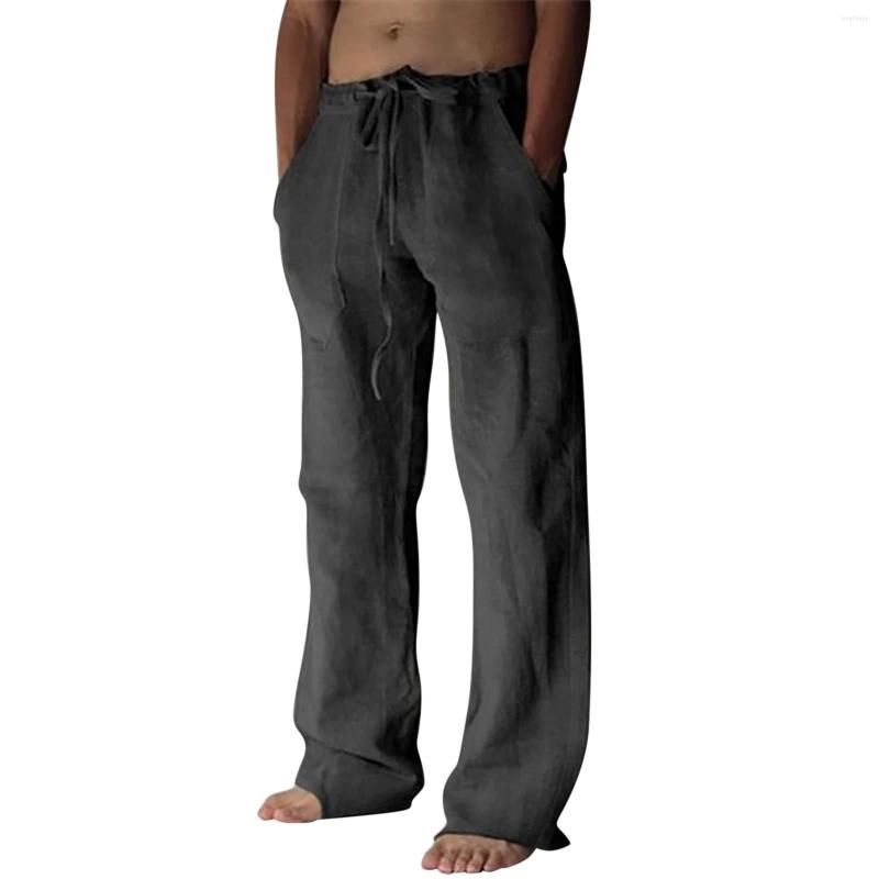 

Men' Pants Men' Casual Daily Loose Cotton Linen Solid Color With Drawstring Waist Open For Men Home, Dark gray