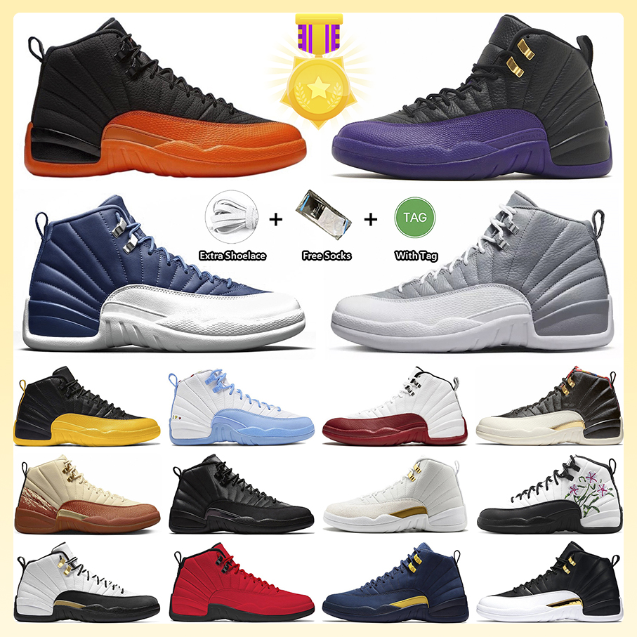 

12 12s Basketball Shoes Brilliant Orange Cherry Field Purple Michigan Vlack Taxi Stealth Eastside Golf x Muslin Winterized Wings Floral Sneakers for Men and Women, Item#5