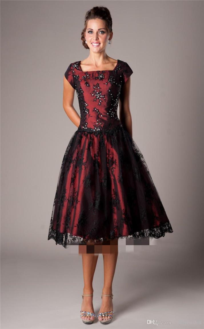 

Black And Red Vintage Lace Short Modest Cocktail Dresses With Cap Sleeves Aline Knee Length Short Prom Cocktail Gowns LaceUp Bac3346898, Chocolate