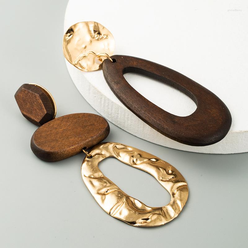 

Stud Earrings Retro Water Drop Shaped Alloy Wooden For Women In Europe And The United States Exaggerated Long Eardrop