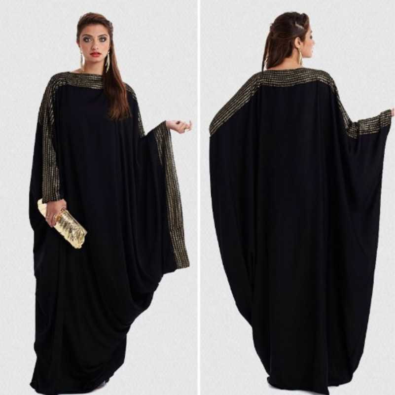 

Arab Elegant Loose fitting Robe Muslim Hui Dubai Gold Sheet Bat Sleeve Robe Large Women's Dress, Black4