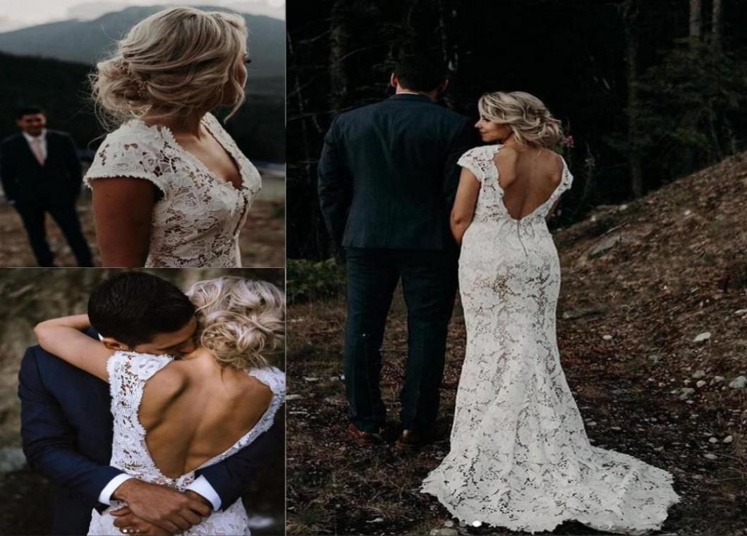 

White Lace Garden Boho Wedding Dresses 2022 Vintage V Neck Country Beach Bridal Gowns Vestidos De Novia Low Back A Line Wedding Dr1759434, Black