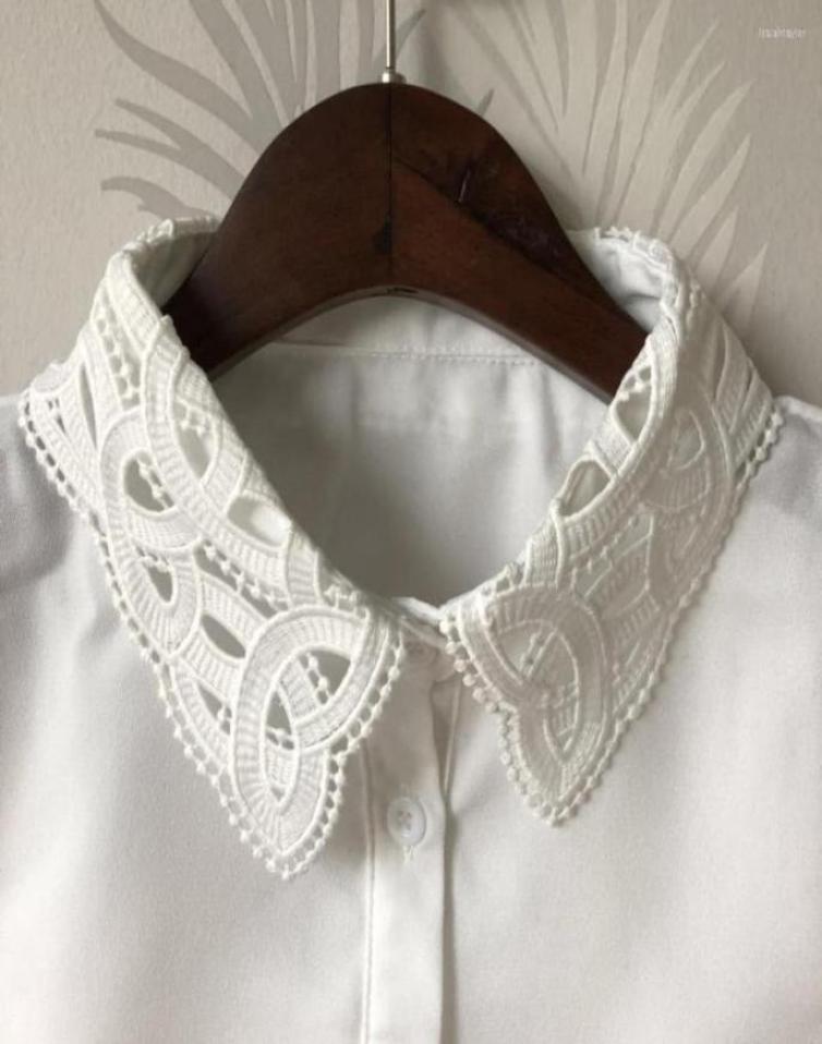 

Bow Ties 2022 Women Sweater Half Shirt Hollow Lace Flower Chiffon Cardigan Button Fake Collar Cotton Detachable False Blouse Tops3323435