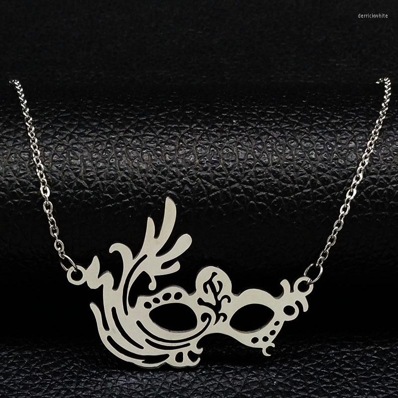 

Pendant Necklaces Mask Stainless Steel Chain Necklace For Women Silver Color & Pendants Jewelery Collares Largos De Moda 2023 N18255S07