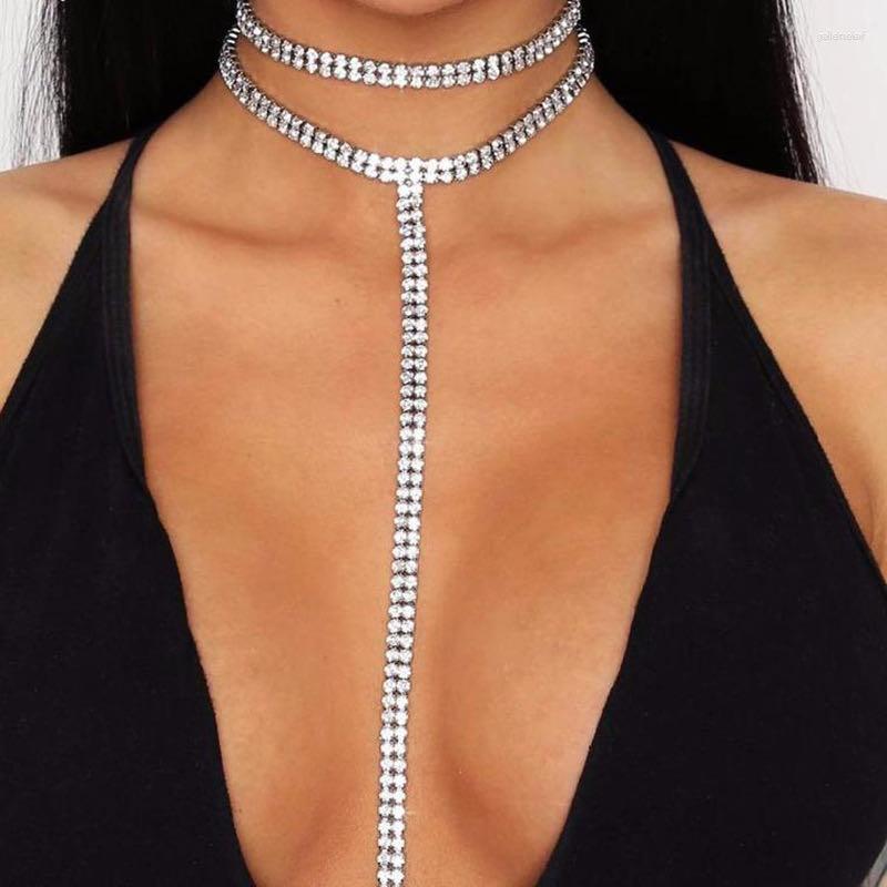 

Chains Sexy Necklace Tassel Simple Crystal Rhinestone Suitable For Women's Personality Luxury Neckline JewelryChains Gord22