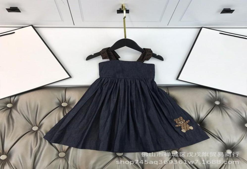 

kids Clothing Sets summer girls039 suspender skirt Tiansi soft denim cotton bear cloth paste backless big swing dress1856518, Lotus color