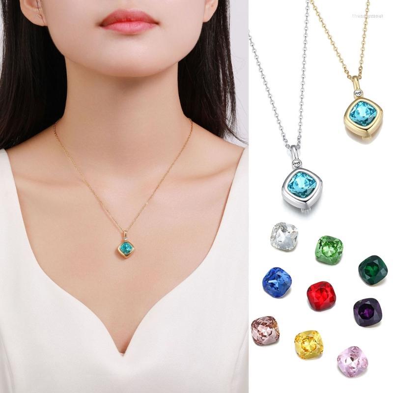

Chains Simple Square Pendant Necklace With 8 Color Replaceable Jewelry Gift