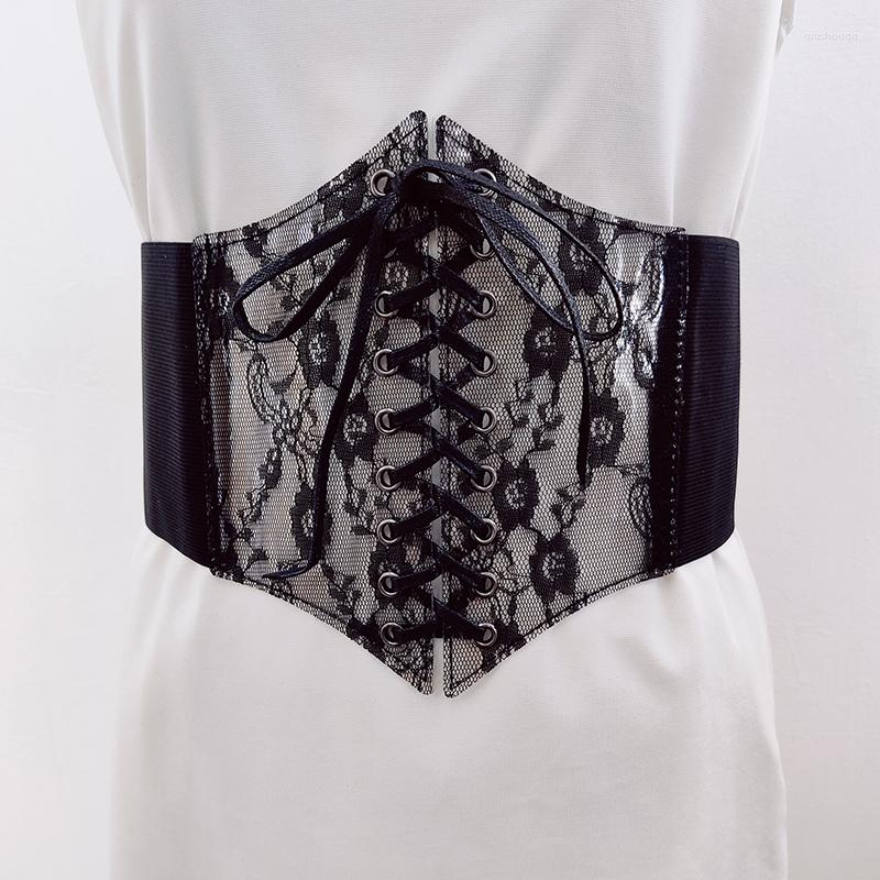 

Belts Fashion Lace Wide Transparent Black Corset Belt Woman Designer Plus Size Big Stretch Cummerbunds White Waist Elastic Dress