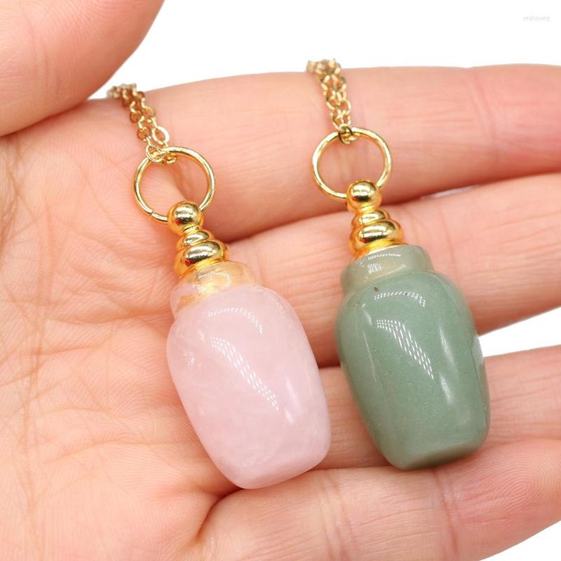 

Pendant Necklaces 1pcs Natural Stone Agates Perfume Bottle 60cm Necklace Green Aventurine /Rose Quartzs Jewelry Gift Size 15x45mm