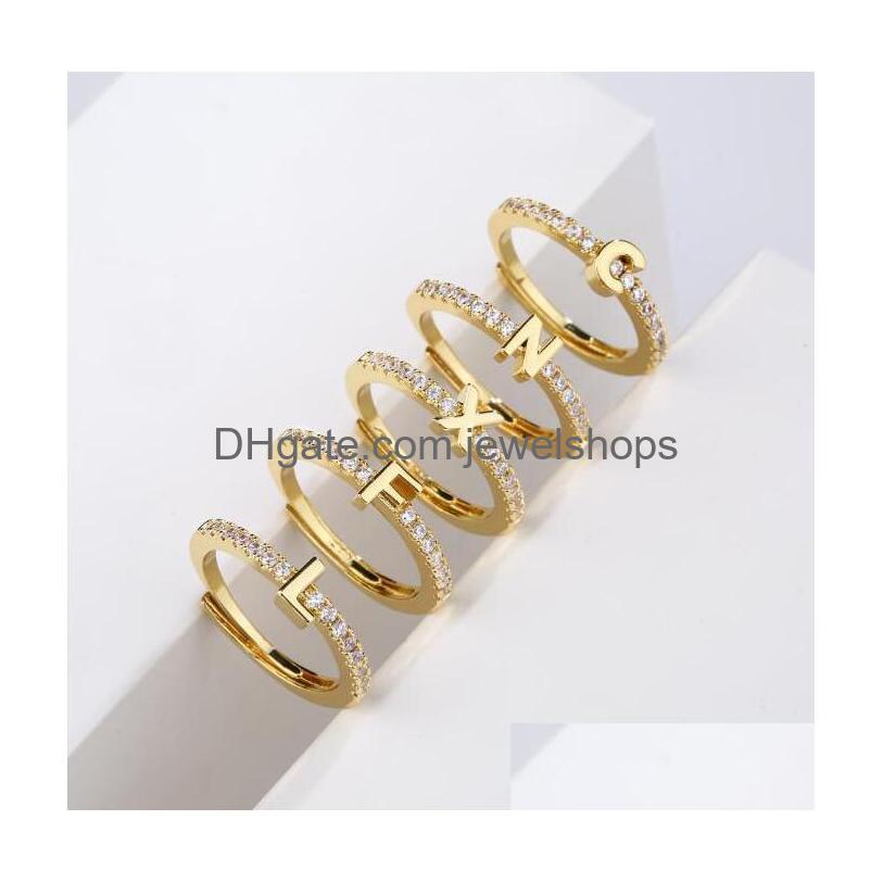

Band Rings Initials Letter Ring Sier Gold Color Copper Material Women Classic Simple Opening Finger For Party Jewelry Gift Drop Deliv Dhing