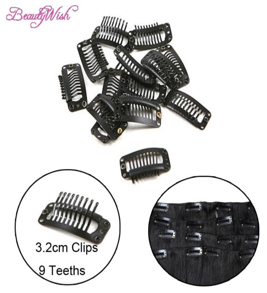 

100Pcs Hair Extension Clips 32CM black brown blonde wig hair clips 99 Teeth I Shape Snap Clips1470880