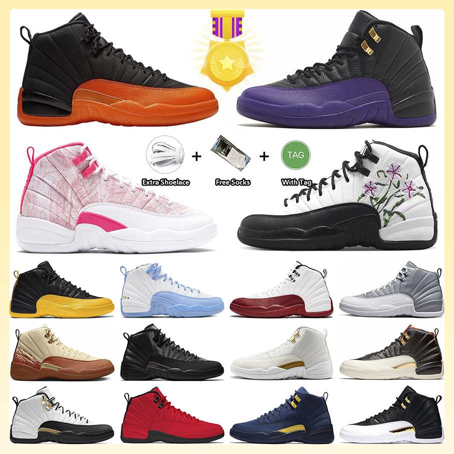

12 12s Basketball Shoes Brilliant Orange Cherry Field Purple Michigan Vlack Taxi Stealth Eastside Golf x Muslin Winterized Game Royal CNY Sneakers for Men and Women, Item#11