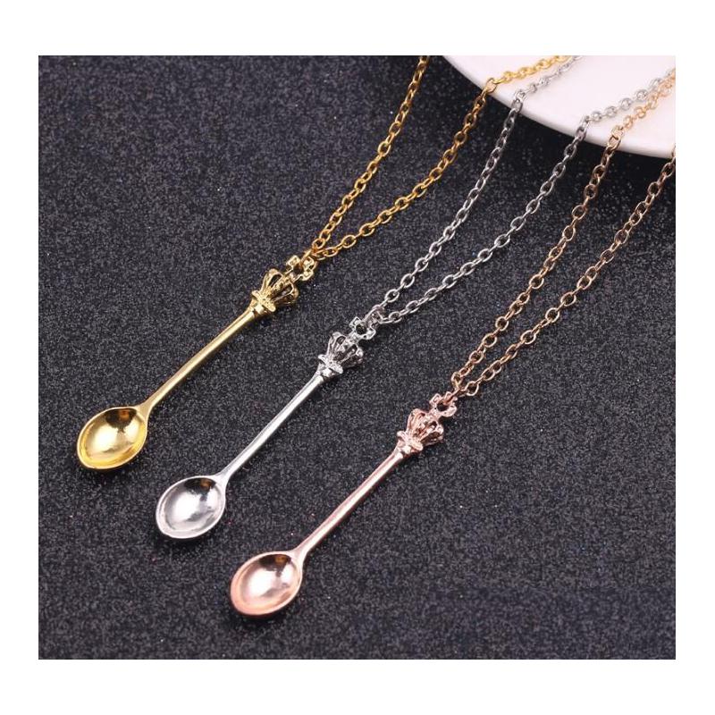 

Pendant Necklaces Crown Mini Teapot Necklace Spoon Jewelry Gold Sier Black Colors For Men Women Gift Drop Delivery Pendants Dhjsw