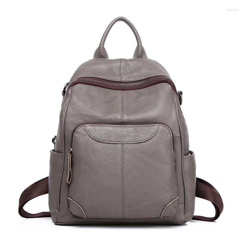 

School Bags Backpack 2023 Leather Handbags Fashion Retro Cowhide Ladies Wild Travel Bag Shoulder, Black