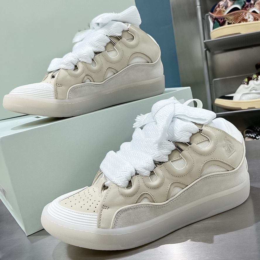 

Vintage De training abrasive leather mens shoes luxury designer bread mens shoes wide LACES sports casual womens shoes thick soled daddy shoes Sizes 35-46 +box