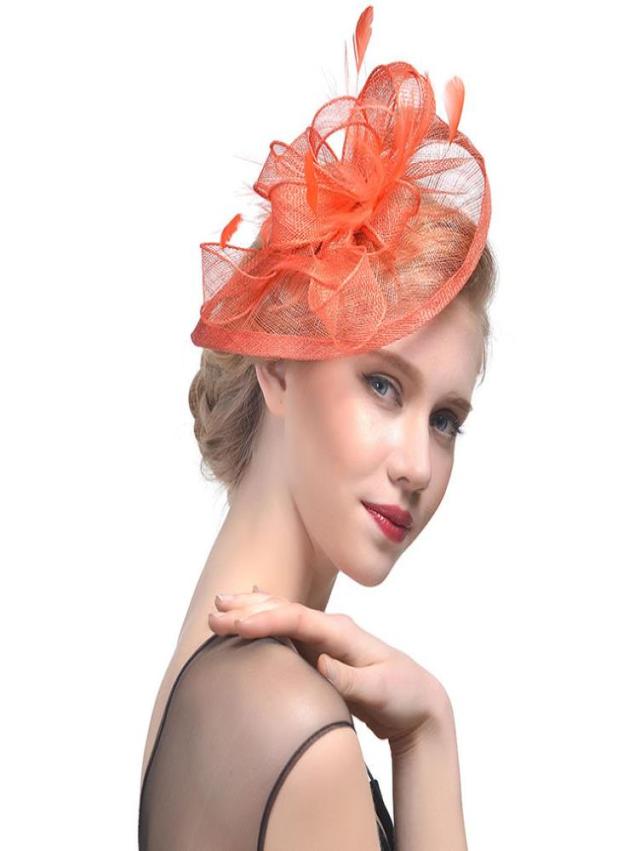 

European and American hemp yarn headdress bride hair decoration banquet po hat feather headdress6204102