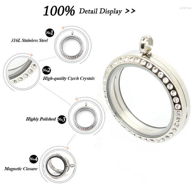 

Pendant Necklaces 1PC Stainless Steel Glass Floating Locket Rhinestone For Memory Charms