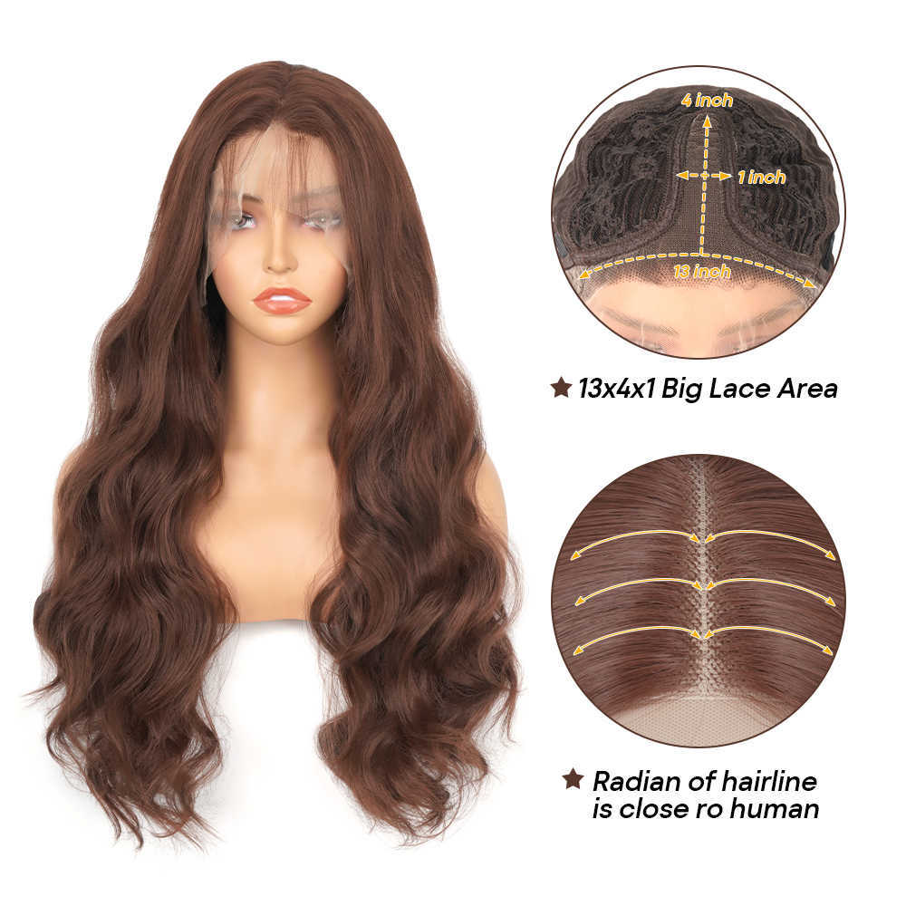 

Nxy Body Wave Chocolate Brown 13X4 Lace Front Wigs 180% Density Colored Synthetic Dark Brown Lace Front Wig For Black Women 230524, Ombre color