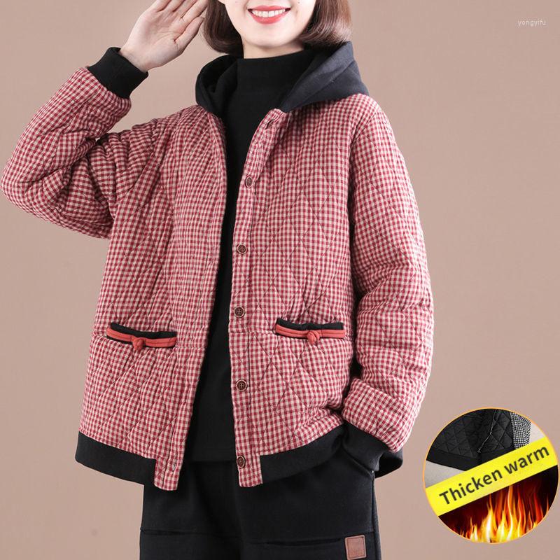 

Women's Trench Coats Women's Winter 2023 Parkas Casual For Women Clothes Plaid Hooded Warm Female Cotton-padded Jacket Casaco Feminino, Red plaid