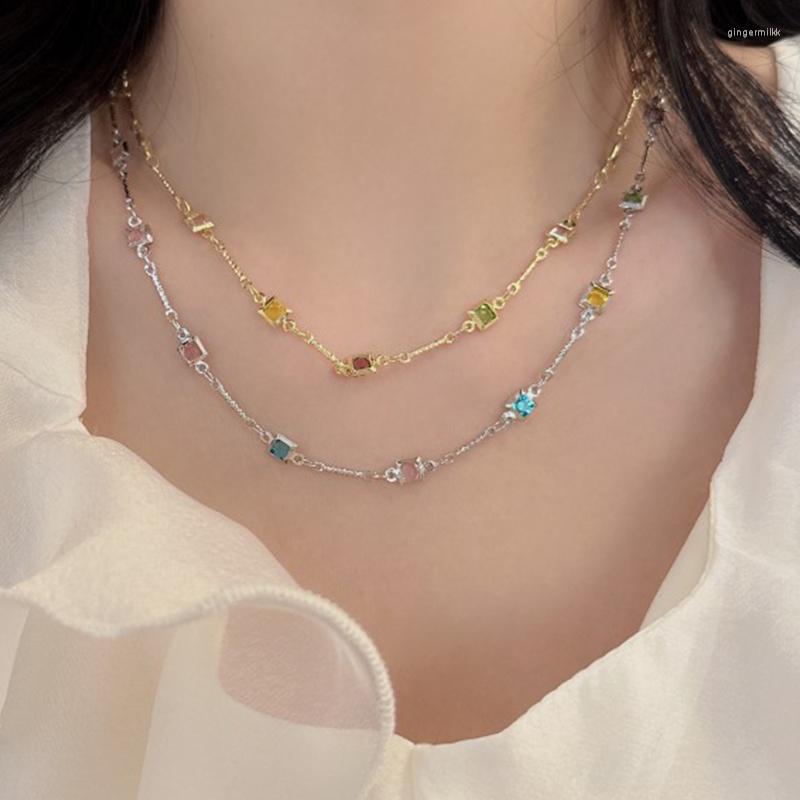 

Chains Vintage Temperament Choker Necklaces For Women Trendy Colorful Gemstone Splice Clavicle Necklace Personality Jewelry Accessories