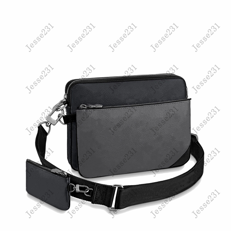 

High Quality Luxurys Designer bags men 3pcs Trio Leather Black Flowers Messenger Purse Crossbody Bag Plain Shoulder bag Handbags Women Wallets tote bag backpack