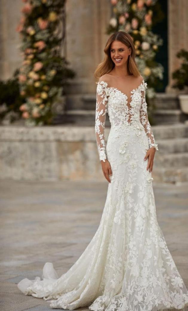 

Sexy Plus Size Mermaid Wedding Dresses Bohemian Open Back Lace Flowers Applique Long Sleeves Sweep Train Sheer V Neck Beach Bridal8518255, Nude