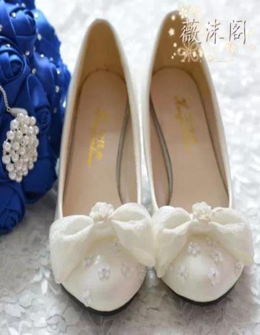 

2014 Ivory Wedding Shoes Lace Bowknot Beaded 100 Handmade Bridal Shoes Bridal Accessories Beading Wedding Shoes Women Sandal Plat7584155