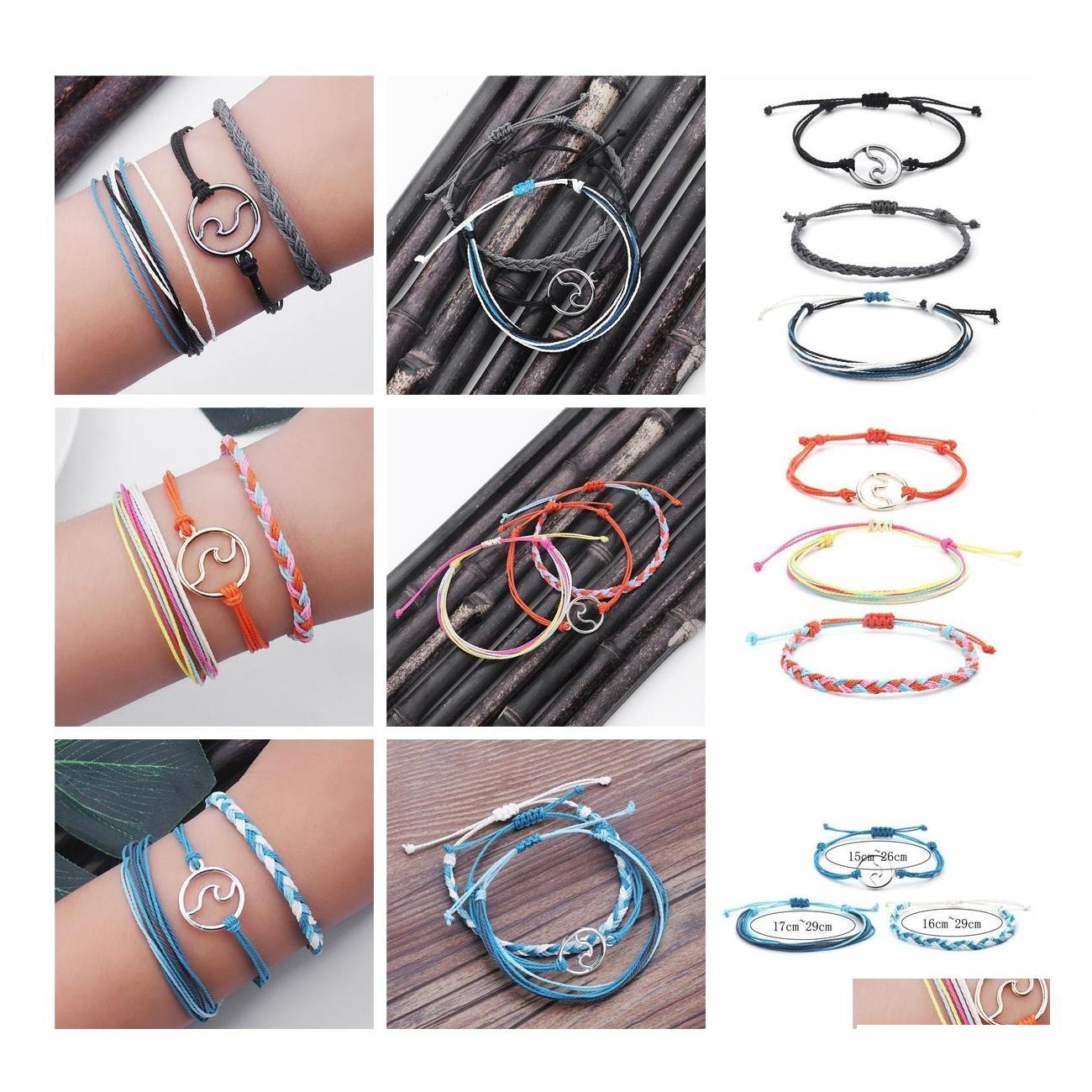 

Charm Bracelets Car Dvr Bohemian Wax Line Braided Bracelet Wave Handmade 3Pcs Rope Waterproof Winding Woman Child Drop Delivery Jewel Dhvnj