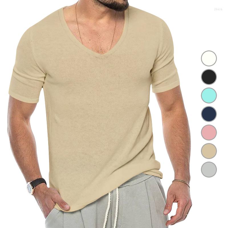 

Men's T Shirts European And American Men's Summer V-neck Short-sleeved Cloud Yarn Spinning Solid Color Slim Fit Large Size T-shirt Top, Light gray