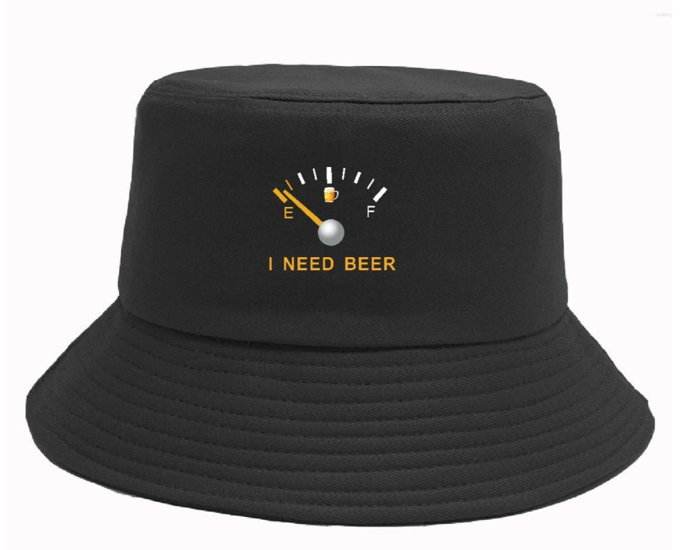 

Berets I Need Beer Print Cotton Non-Reversible Single Bucket Hat Black White Unisex Fashion Caps Men Women Cap Fisherman Hats