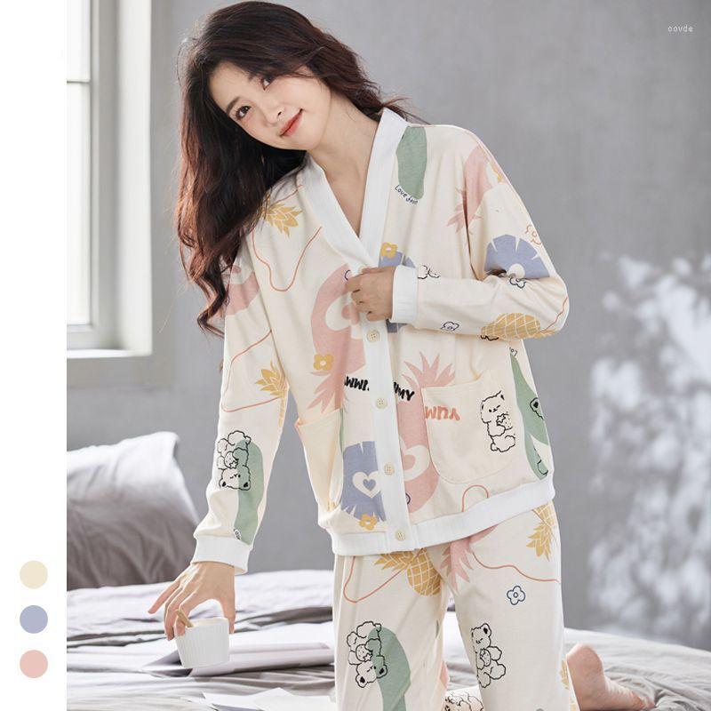 

Women's Sleepwear Lightweight Cotton Women Pajama Sets Open Front Night Wears For In Spring And Autumn Comfortable Loose Fit Loungewear Suit, Sy-6206