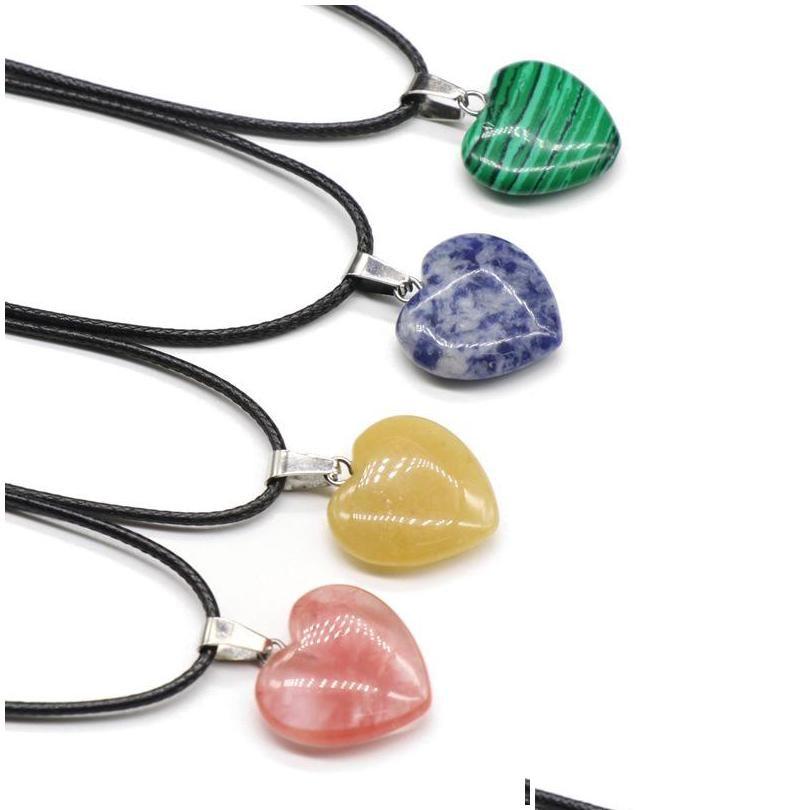 

Pendant Necklaces Natural Stone Heart Shape Necklace Rose Quartz Healing Crystal Rope Chain Collar For Women Fashion Jewelry Dhgarde Dhcz3