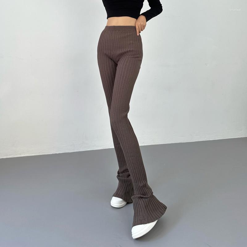 

Women' Pants TVVOVVIN INS Blogger' Horseshoe Knitted Women' Autumn And Winter Vertical Pit Strip Slim Fashion RZGC, Beige