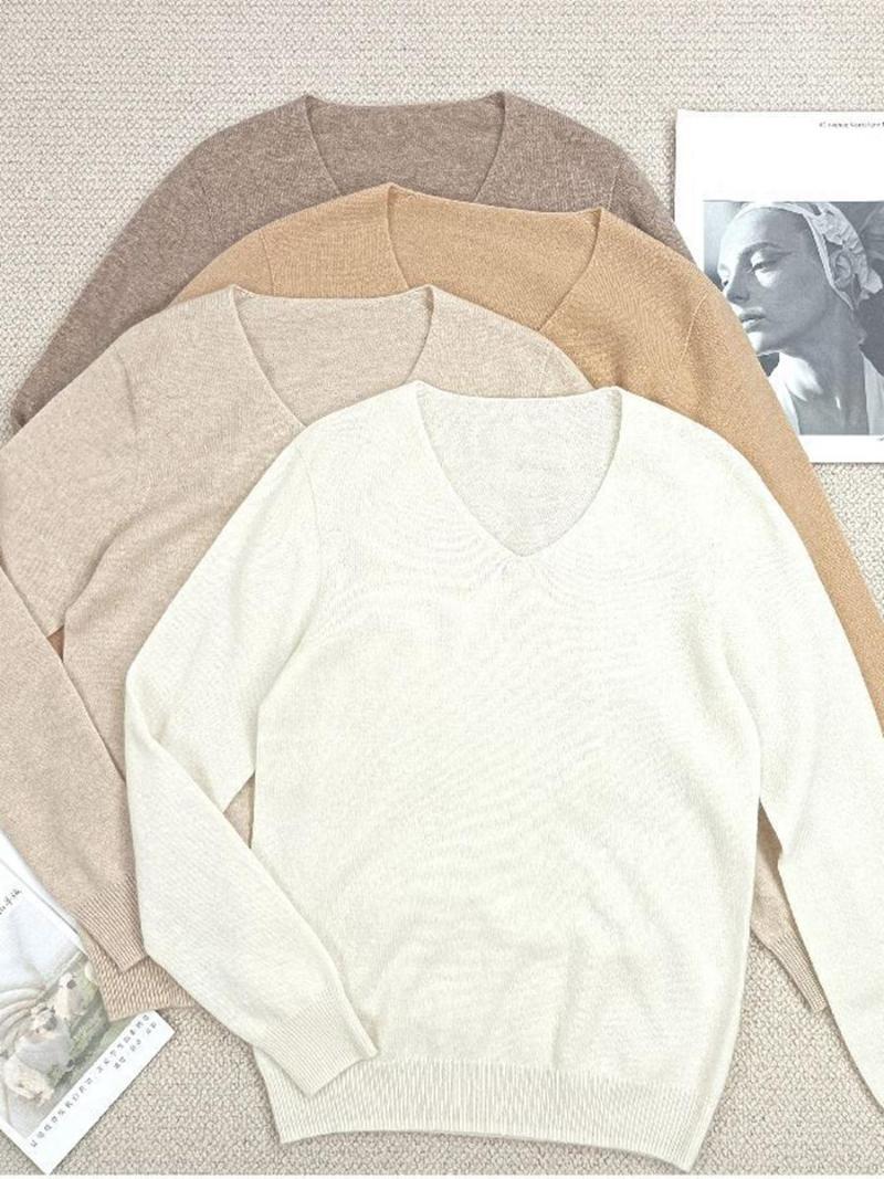

Women's Sweaters Pullover 2023 Autumn And Winter V-neck Bottoming Sweater Cashmere Casual Comfortable Top Women, Coffee camel