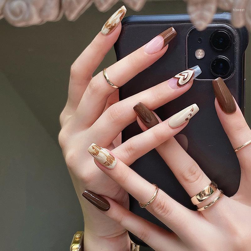 

False Nails 24Pcs/Box Heart Fake Press On Flower Square Head Nail Tips Set Art Accesories, 1 sheet pink sticker