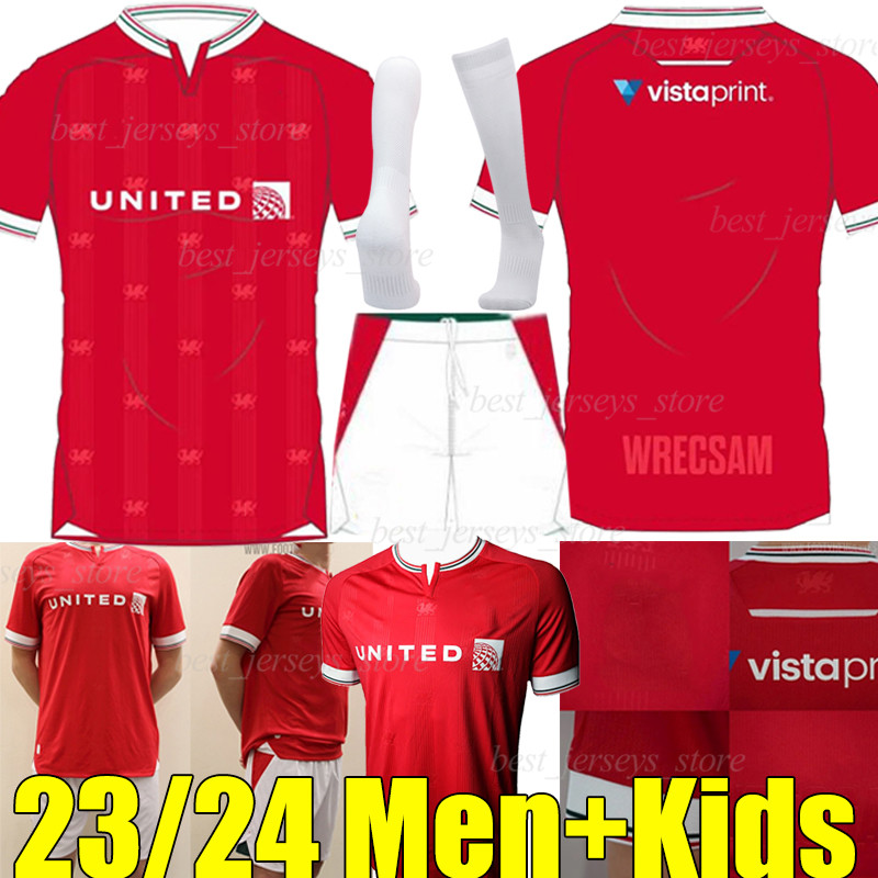 

23/24 Wrexham MULLIN Soccer Jerseys 2023 2024 The Red Dragons PALMER DALBY HAYDEN LEE Football Shirts Men kids Kits sock Full sets uniforms, Tuluzi 22-23 home