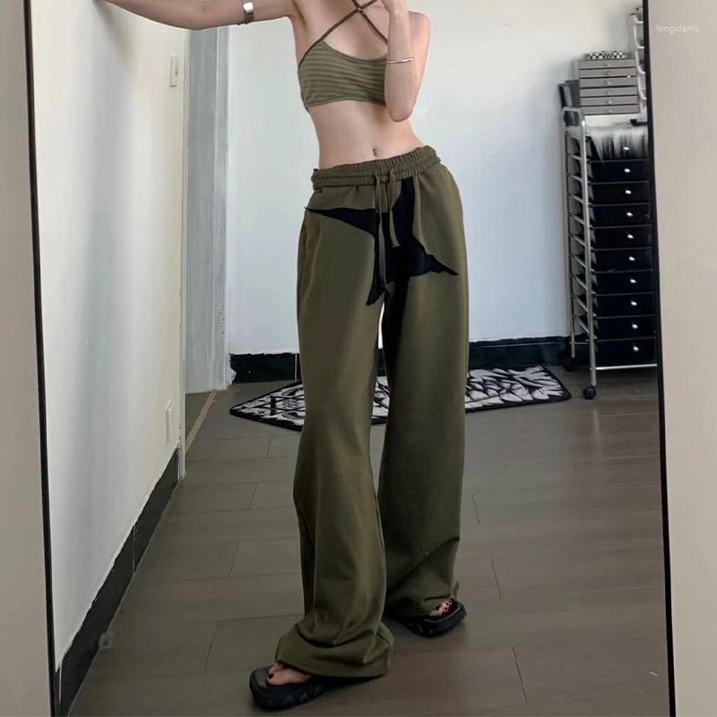 

Women' Pants Women Clothing 2023 Spring And Summer Punk Pentacle Splicing Loose Sweatpants Casual Wide Leg Simple Trousers For, Army green