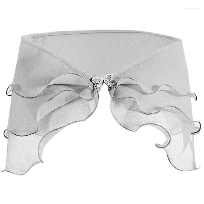 

Scarves Women Vintage Layered Gauze Shawl Wrap Shrug For Rhinestone Buckle Front Wedding Dress Cover Up Sexy Off Shoulder Bolero