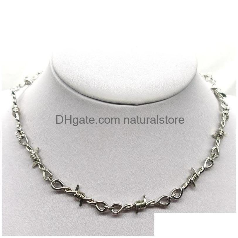 

Bracelet Necklace Unisex Small Wire Brambles Iron Women Hiphop Gothic Punk Style Barbed Little Thorns Chain Choker Gifts Jewelry D Dh7Nt, Silver