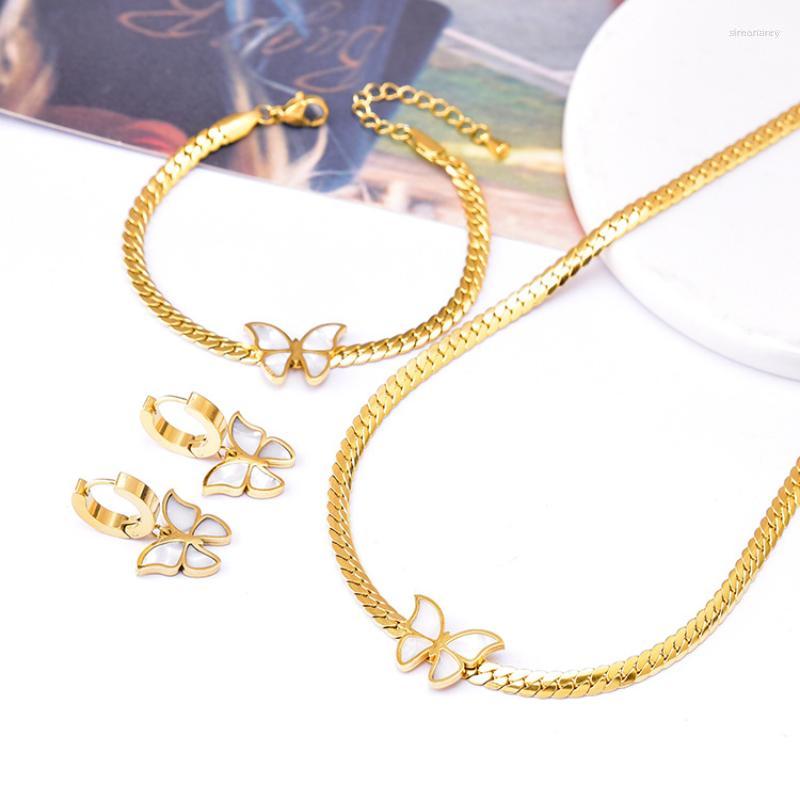 

Necklace Earrings Set Titanium Steel 18k Gold Butterfly Female Bracelet Three Piece Stainless Jewelry, Picture shown